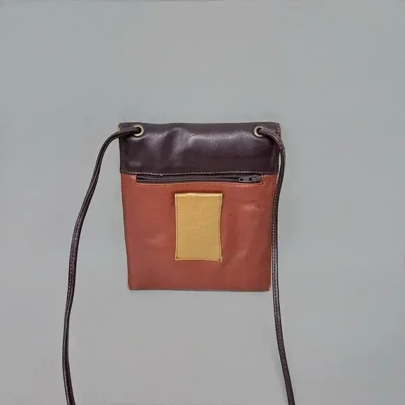 Vintage Tula Multi-Tone Brown Leather Crossbody Organizer Bag with Flap Closure - Picture 3 of 5